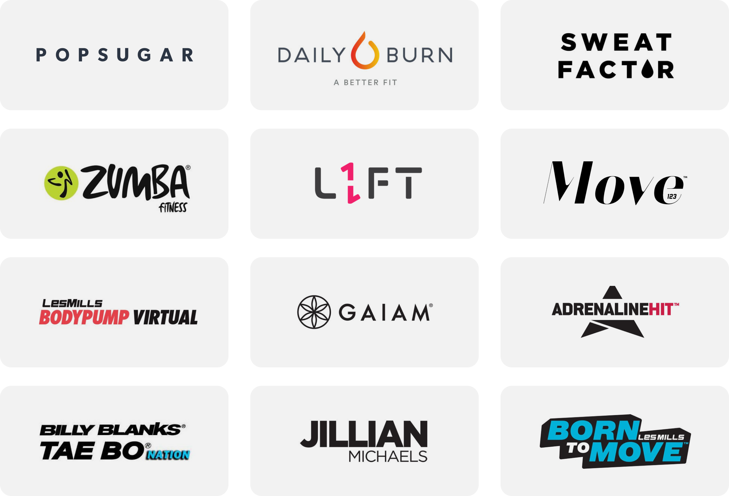 A list of different fitness brands that Fitness On Demand offers