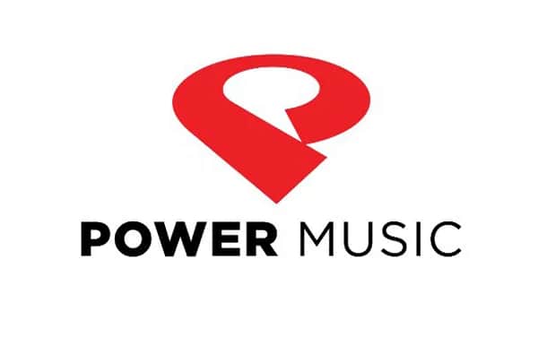 The Power Music logo features a bold red abstract symbol above the black word POWER in all caps, followed by the word MUSIC in thinner black letters, all on a white background.