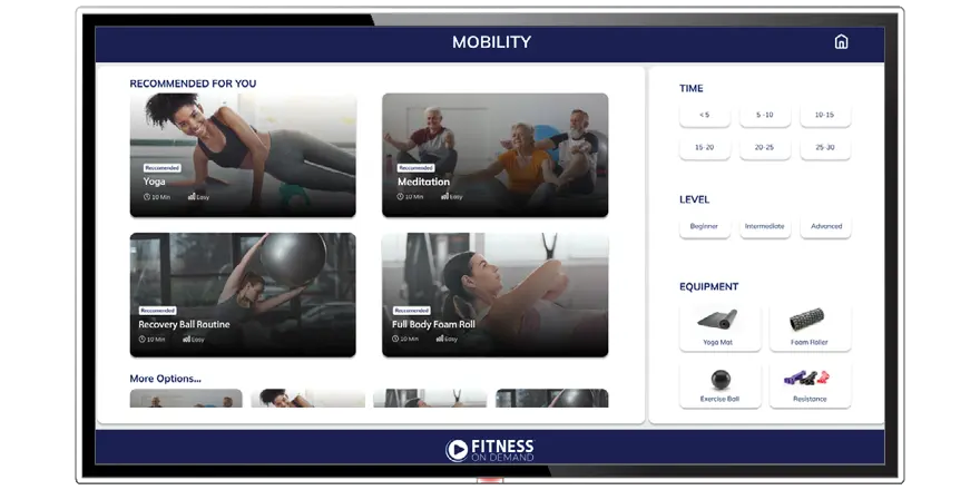 A display of a screen showing the selection process of the touchscreen fitness program from Fitness On Demand.