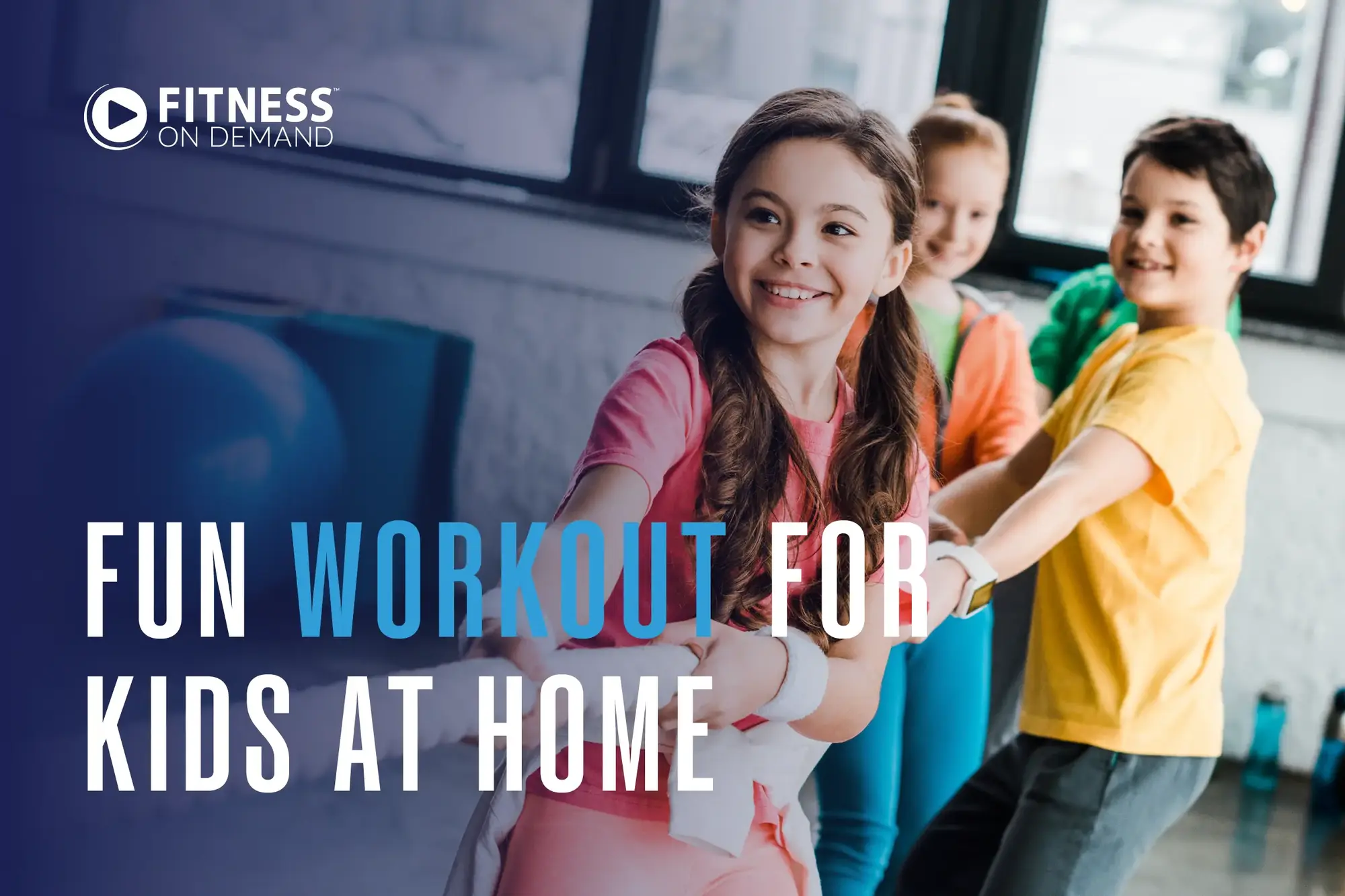 Kids having fun working out playing tug of war at home